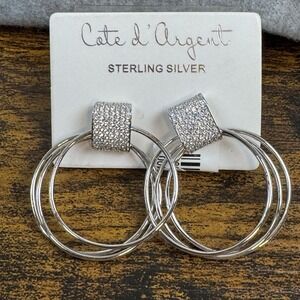 Cate D' Argent Stunning CZ w/ Hoop Earrings Sterling Silver NEW